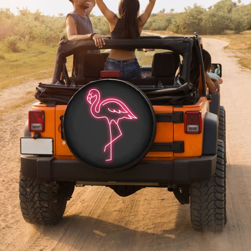 Foruidea Pink Flamingo Spare Tire Cover Dust-Proof Wheel Tire Cover Fit Trailer, RV, SUV and Many Vehicle 17 Inch - Image 4